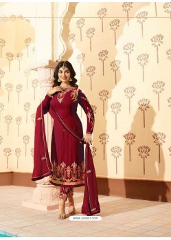 Maroon Georgette Designer Embroidered Straight Suit