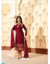 Maroon Georgette Designer Embroidered Straight Suit