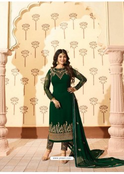 Dark Green Georgette Designer Embroidered Straight Suit