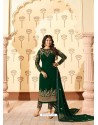 Dark Green Georgette Designer Embroidered Straight Suit