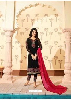 Black Georgette Designer Embroidered Straight Suit