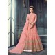 Peach Heavy Butterfly Net Designer Embroidered Anarkali Suit