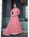 Light Pink Heavy Butterfly Net Designer Embroidered Anarkali Suit