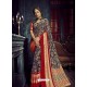 Dark Blue And Red Chiffon Brasso Designer Party Wear Saree