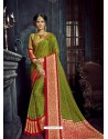 Forest Green Chiffon Brasso Designer Party Wear Saree