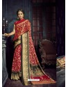 Red Chiffon Brasso Designer Party Wear Saree