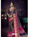 Navy Blue Chiffon Brasso Designer Party Wear Saree