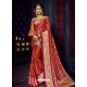 Tomato Red Chiffon Brasso Designer Party Wear Saree