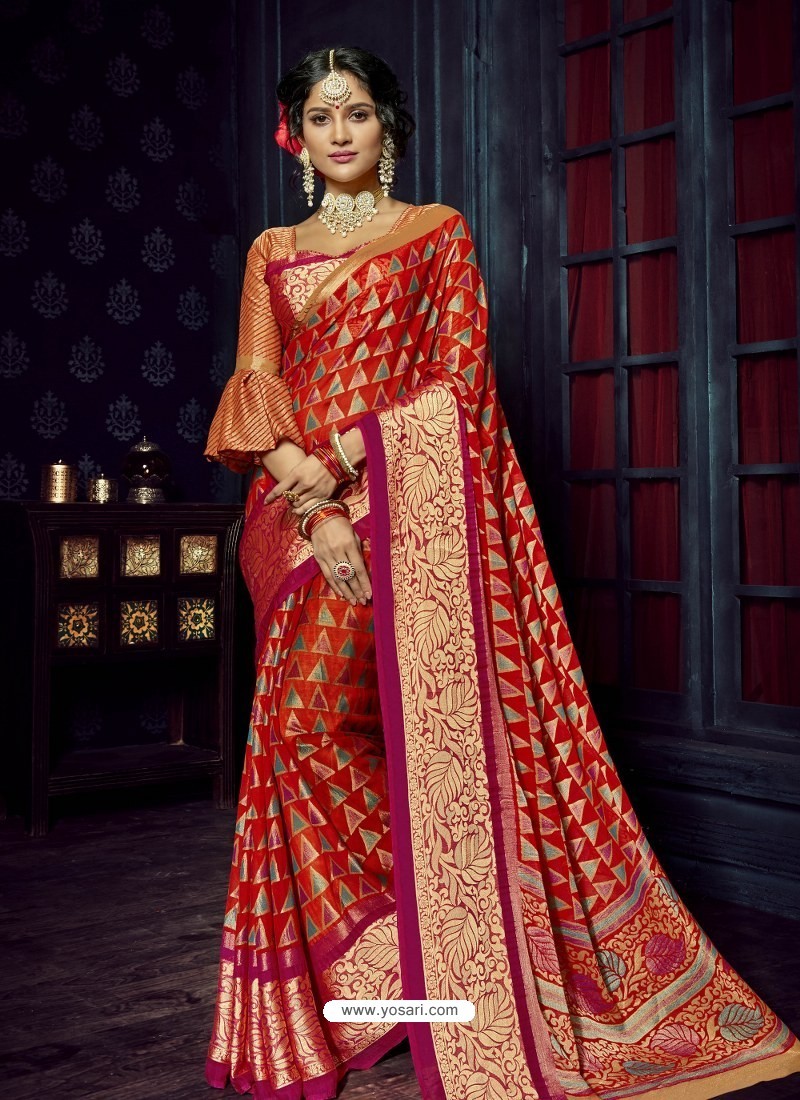 Party Wear Red Color Ready to Wear saree