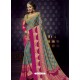 Turquoise Chiffon Brasso Designer Party Wear Saree