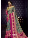 Turquoise Chiffon Brasso Designer Party Wear Saree