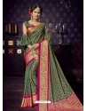 Dark Green Chiffon Brasso Designer Party Wear Saree