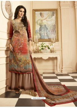 Dusty Pink And Multi Colour Sorer Crepe Digital Printed Designer Palazzo Suit