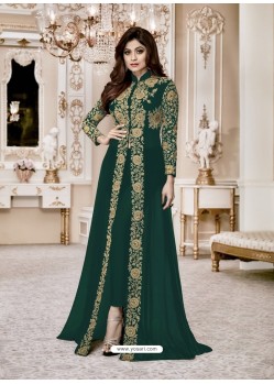 Dark Green Heavy Embroidered Fox Georgette Designer Floor Length Suit