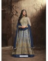 Navy Blue And Cream Heavy Embroidered Net Designer Anarkali Suit