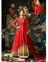 Red And Cream Tafeta Silk Zari Embroidered Designer Anarkali Suit