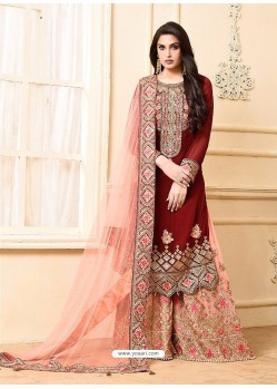 Maroon And Pink Georgette Heavy Embroidered Designer Sarara Suit