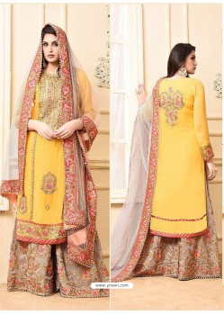 Yellow And Dusty Pink Georgette Heavy Embroidered Designer Sarara Suit