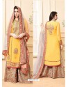 Yellow And Dusty Pink Georgette Heavy Embroidered Designer Sarara Suit