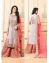 Grey And Pink Georgette Heavy Embroidered Designer Sarara Suit