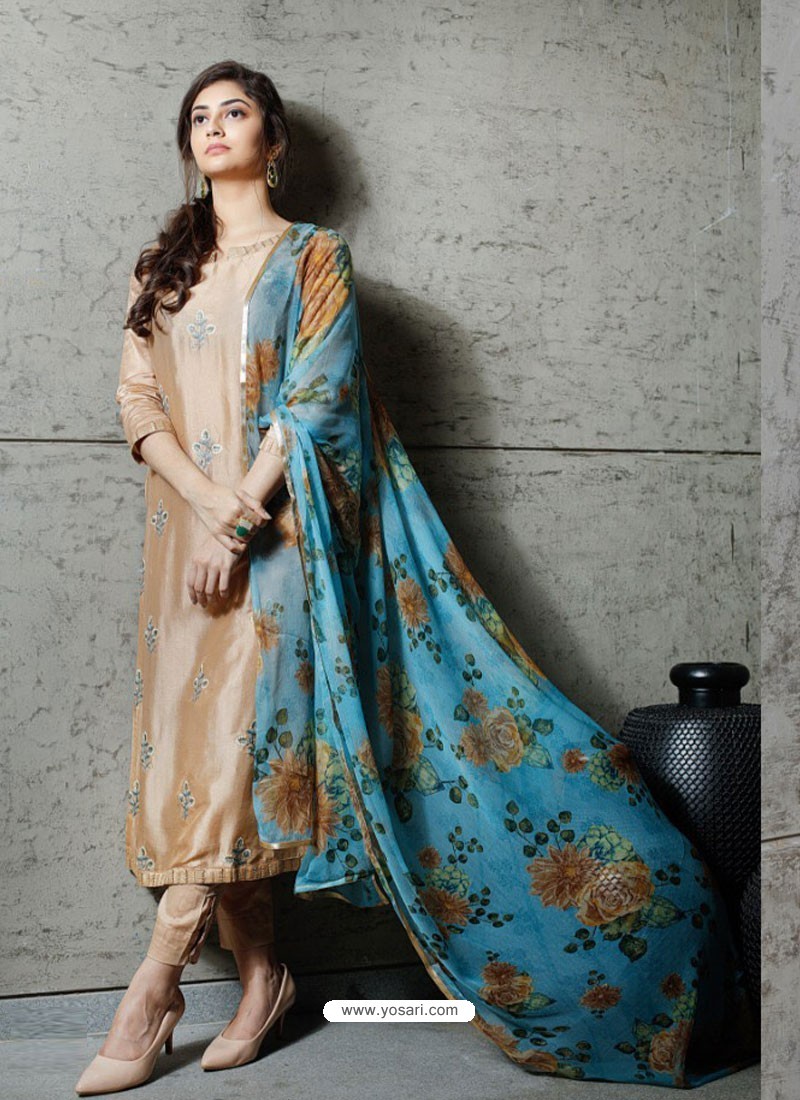 Light Blue Designer Embroidered Party Wear Silk Pant Suit