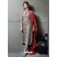 Dull Grey Pure Silk Designer Embroidered Straight Suit