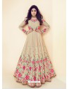 Light Beige Embroidered Royal Silk Designer Anarkali Suit