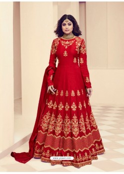 Red Embroidered Royal Silk Designer Anarkali Suit