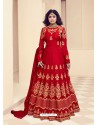 Red Embroidered Royal Silk Designer Anarkali Suit