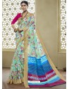 Sky Blue And Multi Colour Printed Designer Cotton Silk Saree
