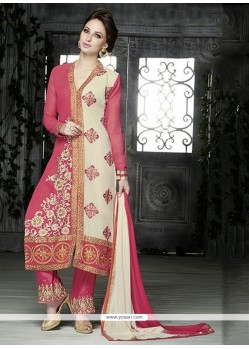 White And Pink Resham Work Pakistani Suit