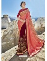 Peach And Maroon Embroidered Fancy Fabric Designer Half N Half Saree