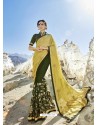 Yellow And Mehendi Green Embroidered Fancy Fabric Designer Half N Half Saree