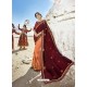 Maroon And Light Orange Embroidered Fancy Fabric Designer Half N Half Saree