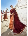 Maroon And Light Orange Embroidered Fancy Fabric Designer Half N Half Saree