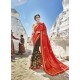 Red And Black Embroidered Fancy Fabric Designer Half N Half Saree