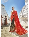 Red And Black Embroidered Fancy Fabric Designer Half N Half Saree