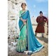 Blue And Sky Blue Embroidered Fancy Fabric Designer Half N Half Saree