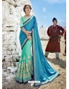 Blue And Sky Blue Embroidered Fancy Fabric Designer Half N Half Saree