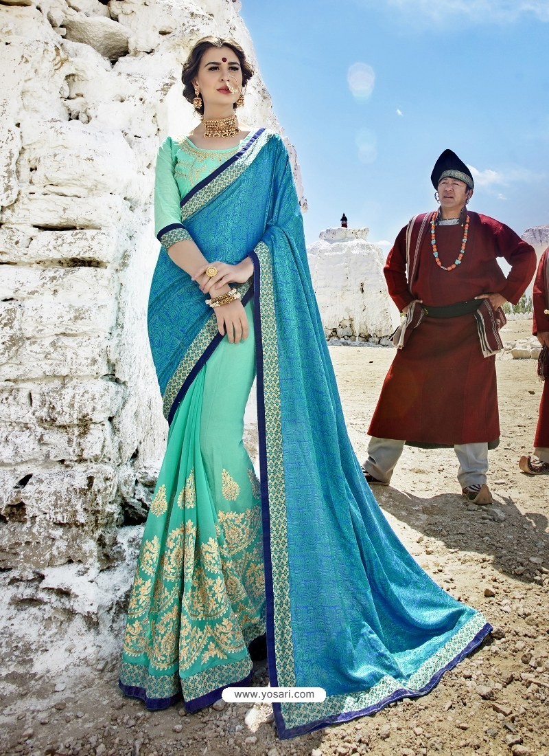 Izhaiyini - Dark Sky Blue Banarasi Tissue Halfsaree – Ivalinmabia