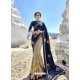 Navy Blue And Taupe Embroidered Fancy Fabric Designer Half N Half Saree