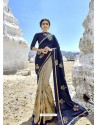 Navy Blue And Taupe Embroidered Fancy Fabric Designer Half N Half Saree