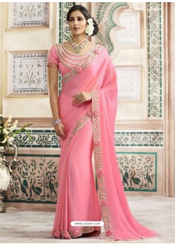 Pink Cfiffon Zari Designer Party Wear Saree