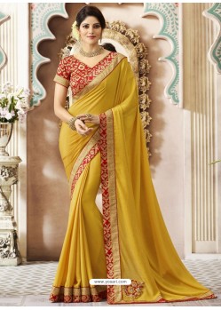 Corn Cfiffon Embroidered Designer Party Wear Saree