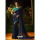 Amazing Navy Blue Cfiffon Embroidered Designer Party Wear Saree