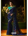 Amazing Navy Blue Cfiffon Embroidered Designer Party Wear Saree