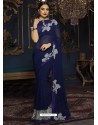 Gorgeous Navy Blue Georgette Printed Designer Party Wear Saree