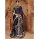 Black And Multi Colour Georgette Printed Designer Party Wear Saree