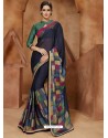 Black And Multi Colour Georgette Printed Designer Party Wear Saree