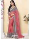 Dark Peach And Grey Cfiffon Printed Designer Party Wear Saree